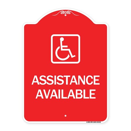 Signmission Assistance Available W/ Handicap, Red & White Aluminum Architectural Sign, 18" x 24", RW-1824-24332 A-DES-RW-1824-24332